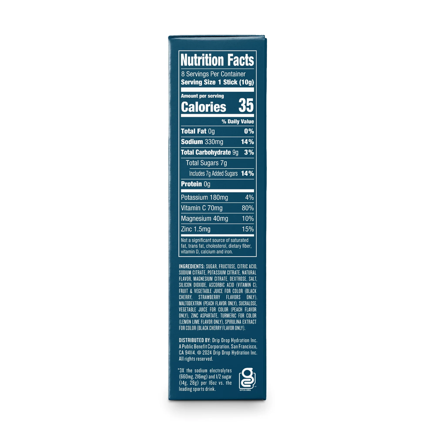 DripDrop Fast Hydration Sunburst Variety - Lemon Lime, Strawberry, Peach, and Black Cherry Electrolyte Powder Drink Mix, 8 Count