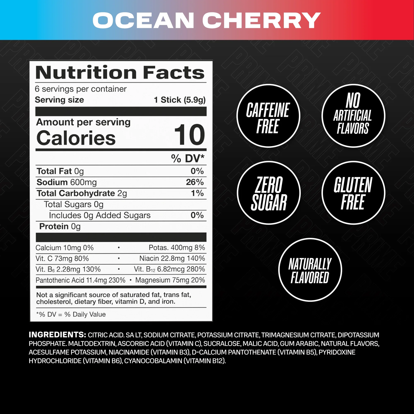 Prime Rapid Rehydration Sticks, Ocean Cherry, 6ct