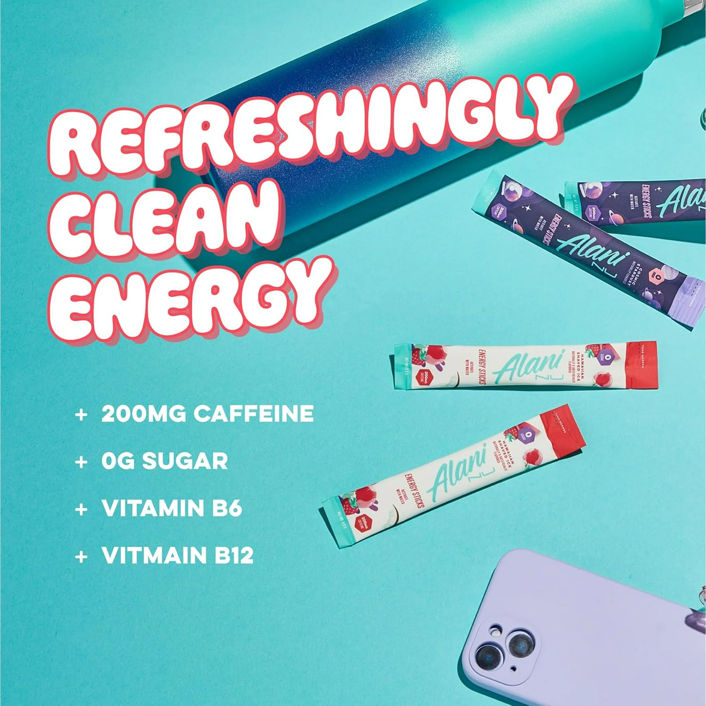 Alani Nu Energy Sticks, Hawaiian Shaved Ice, 10 Count, 200mg Caffeine, Zero Sugar
