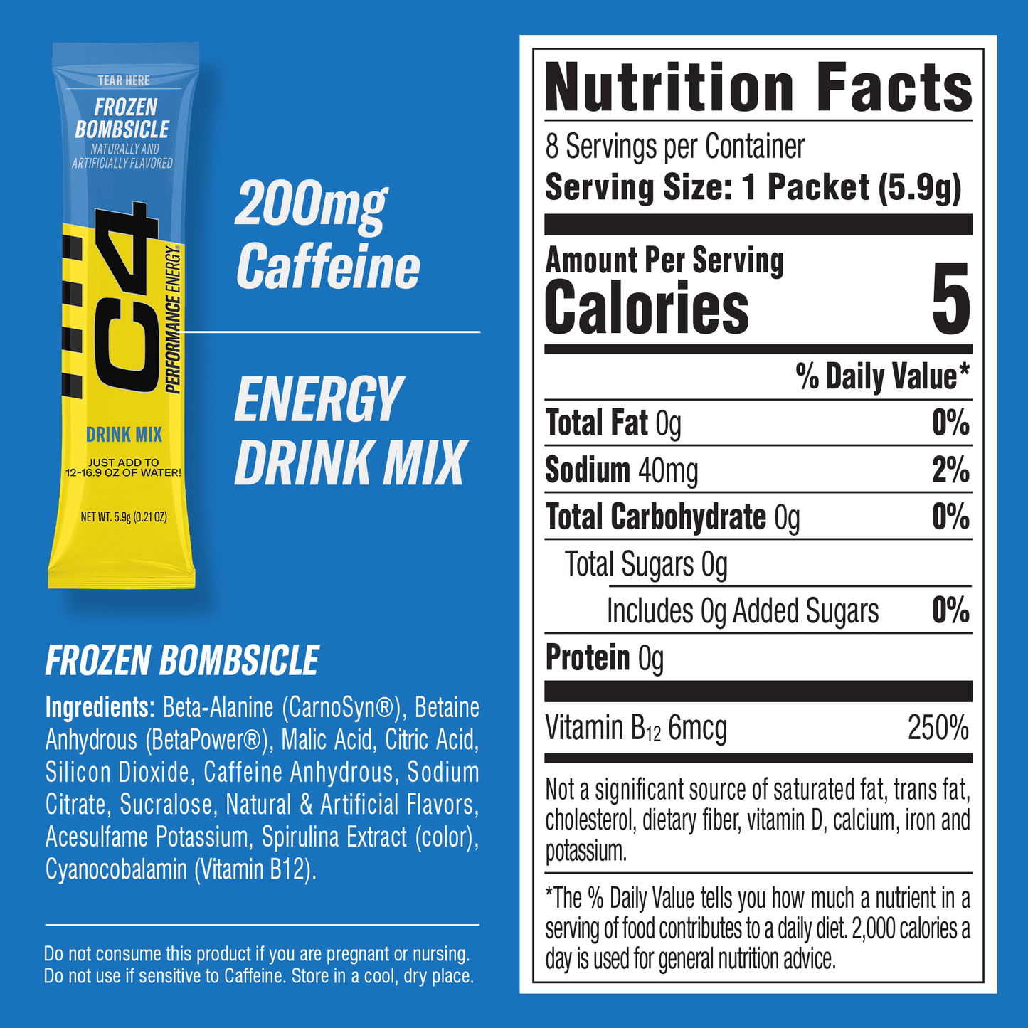 C4 Performance Energy Powder Mix Frozen Bombsicle, 8 Pack