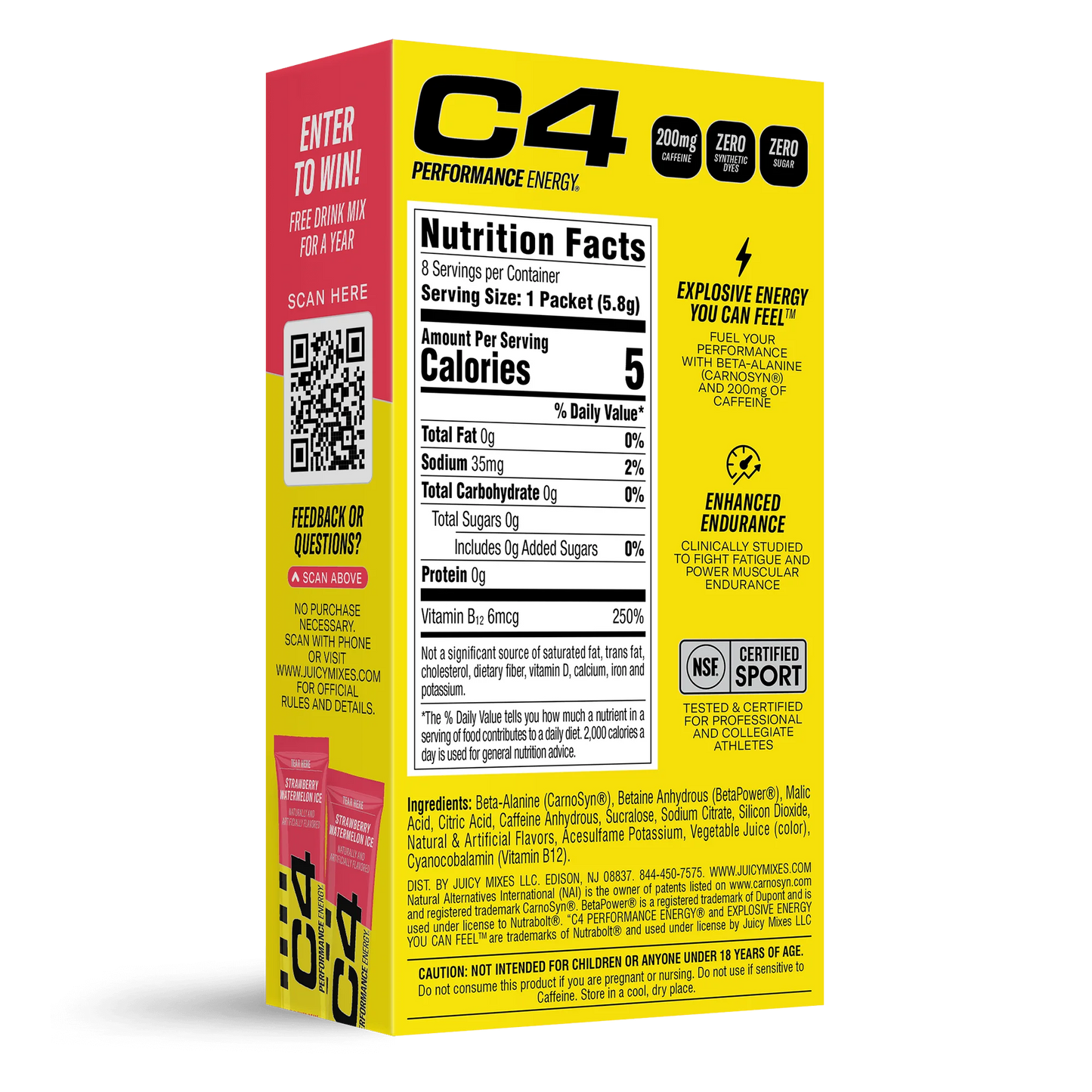 C4 Performance Energy Powder Mix Strawberry Watermelon Ice, 8 Pack