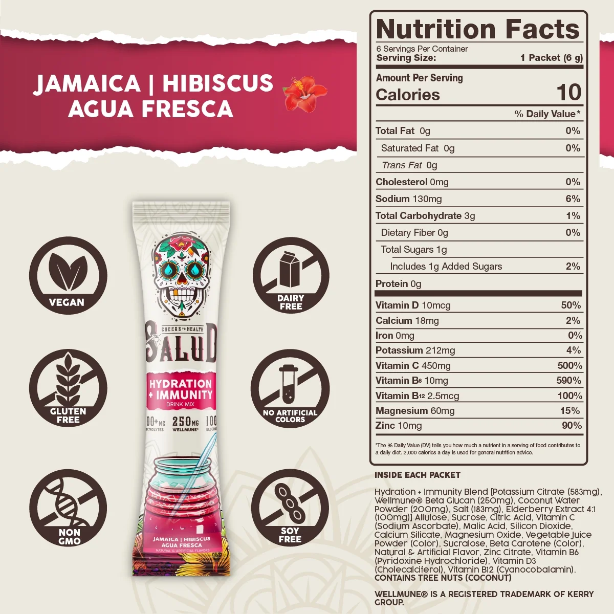 Taste Salud, Hydration + Immunity Drink Mix, Jamaica, 1.27 oz