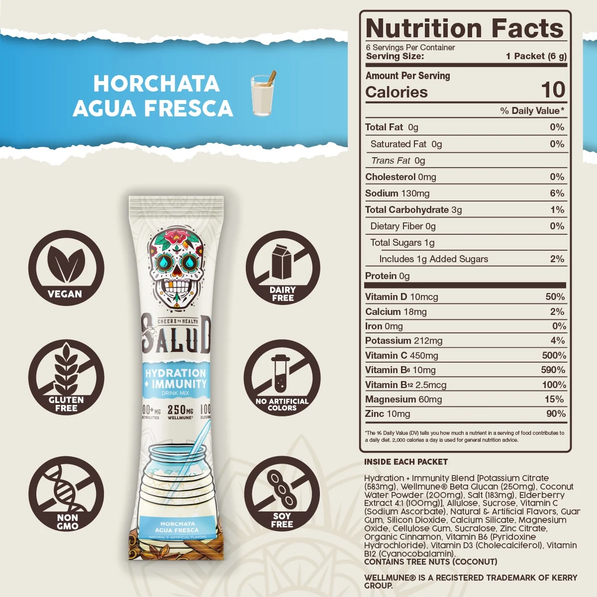 Taste Salud, Hydration + Immunity Drink Mix, Horchata, 1.27 oz