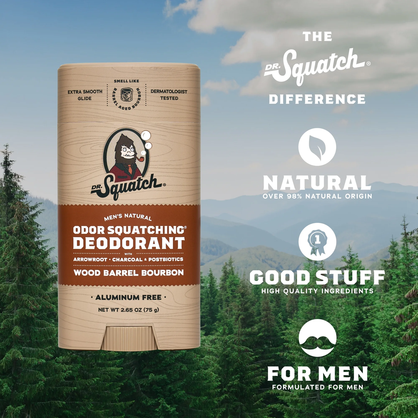 Dr. Squatch Wood Barrel Bourbon Natural Deodorant for Men, 2.65 oz
