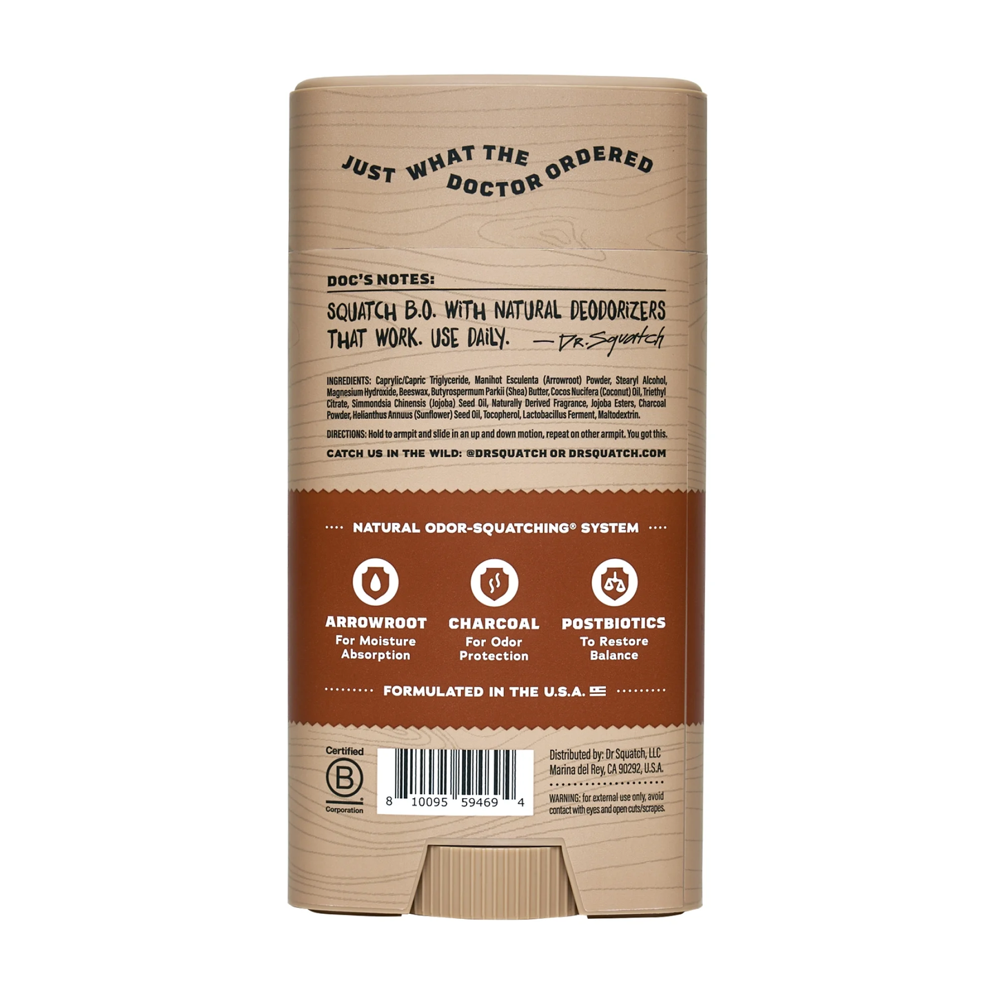 Dr. Squatch Wood Barrel Bourbon Natural Deodorant for Men, 2.65 oz