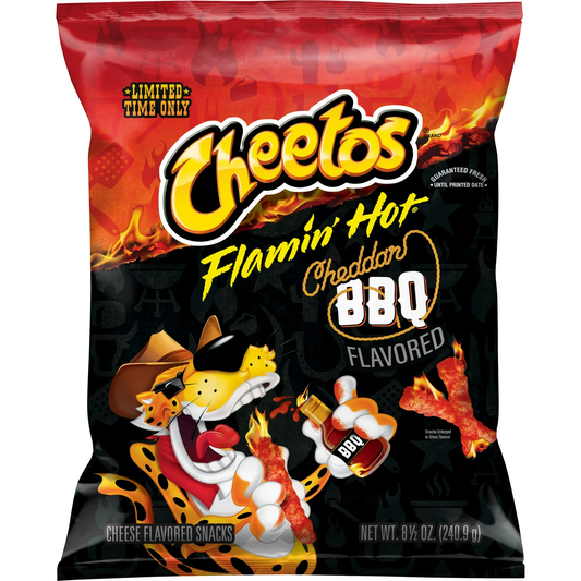 Cheetos Flamin' Hot Cheddar BBQ Snacks, 8.5 oz Bag