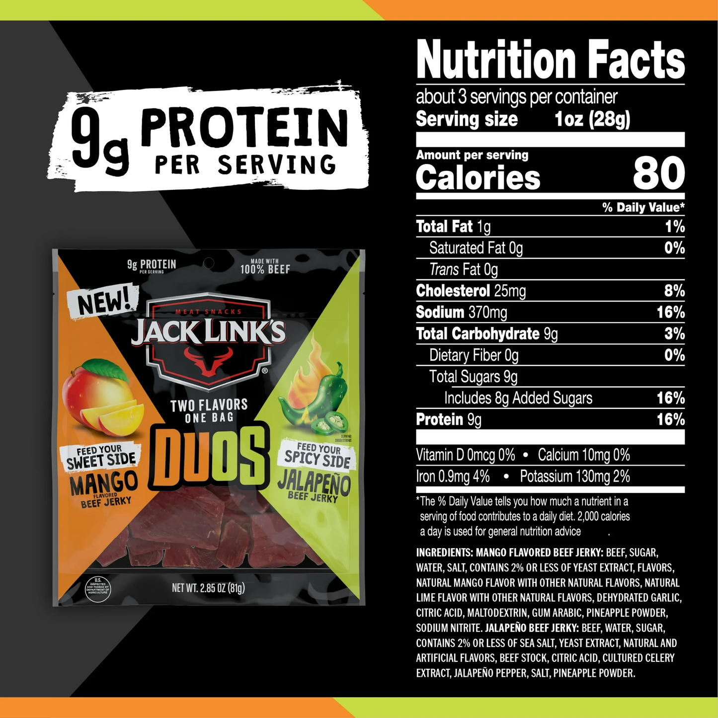Jack Link's Beef Jerky DUOs - Mango & Spicy Jalapeño, 2.85 Ounce