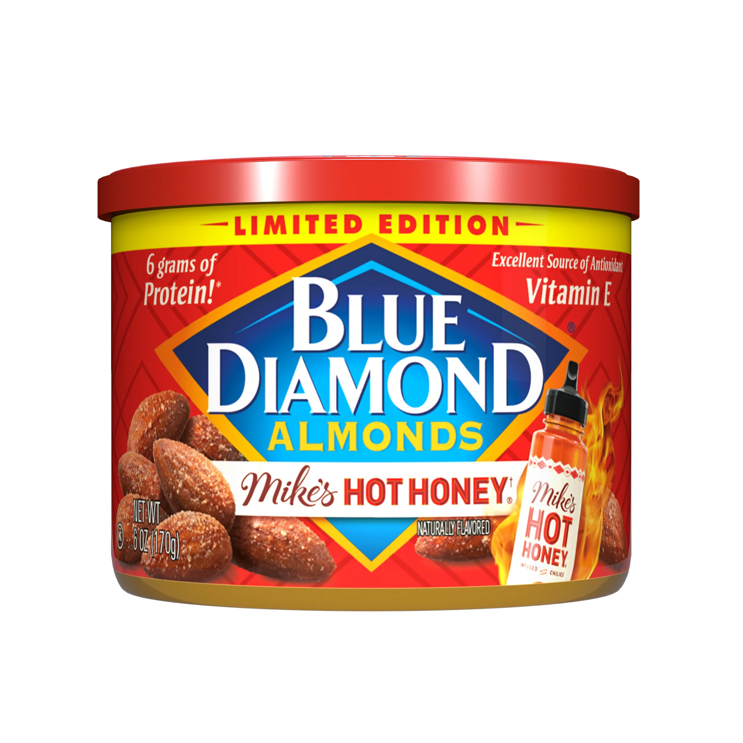 Blue Diamond Almond, Mikes Hot Honey Almonds Flavored Snack Nuts, 6 oz. Resealable Can