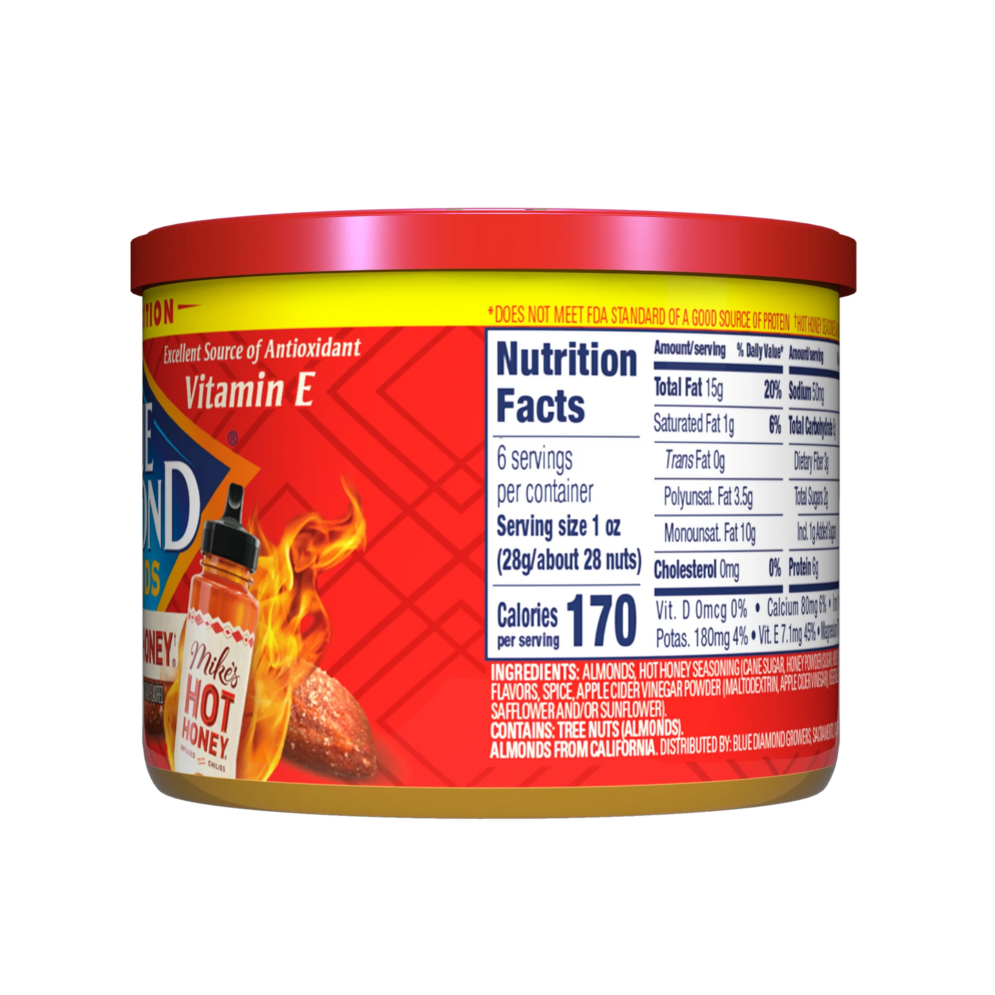Blue Diamond Almond, Mikes Hot Honey Almonds Flavored Snack Nuts, 6 oz. Resealable Can