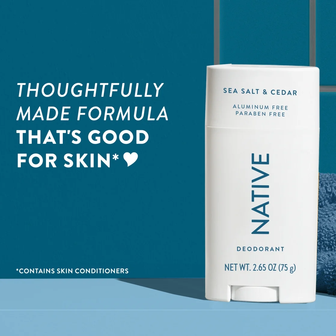 Native Deodorant, Aluminum Free, Sea Salt & Cedar, for Women and Men, 2.65 oz