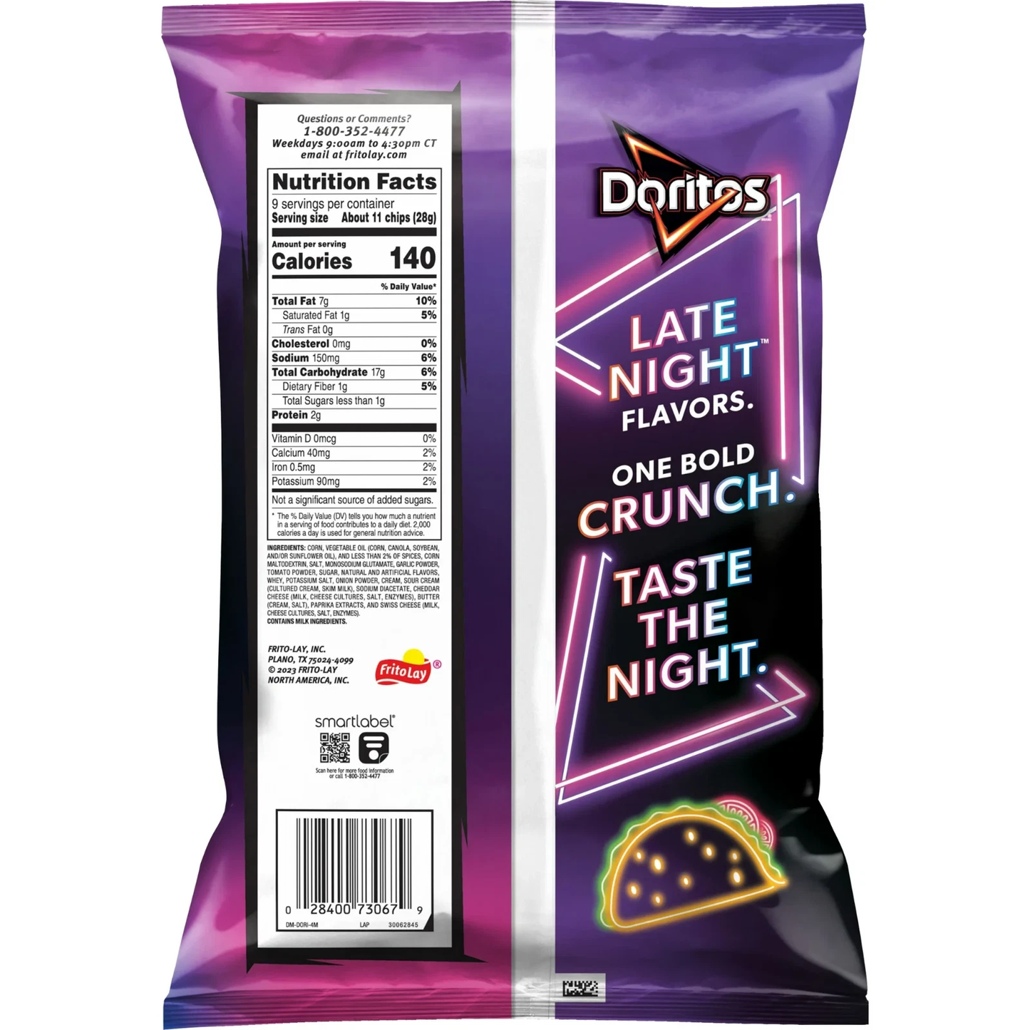 Doritos Tortilla Chips Late Night Loaded Taco, 9 oz Bag