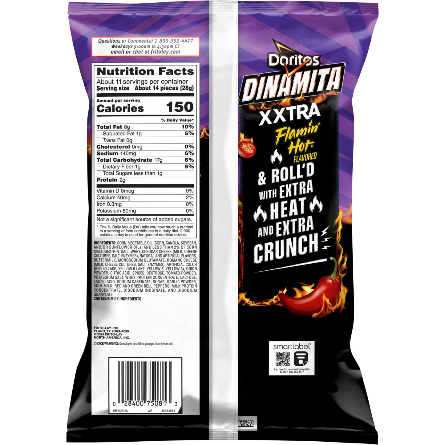 Doritos Dinamita Rolled Tortilla Chips XXTRA Flamin’ Hot Flavored, 10.75 oz Bag