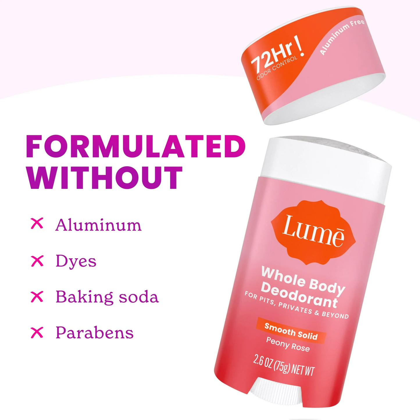 Lume Whole Body Women's Deodorant - Smooth Solid Stick - Aluminum Free - Peony Rose - 2.6oz