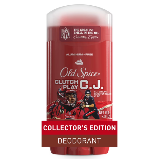 Old Spice Men's Aluminum Free Deodorant, NFL Collection, Clutch Play CJ Stroud, Amber + Accuracy Scent, 3oz