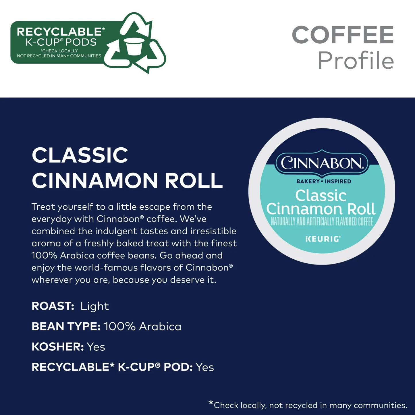 Cinnabon Classic Cinnamon Roll Flavored K-Cup Coffee Pods, Light Roast, 24 Count