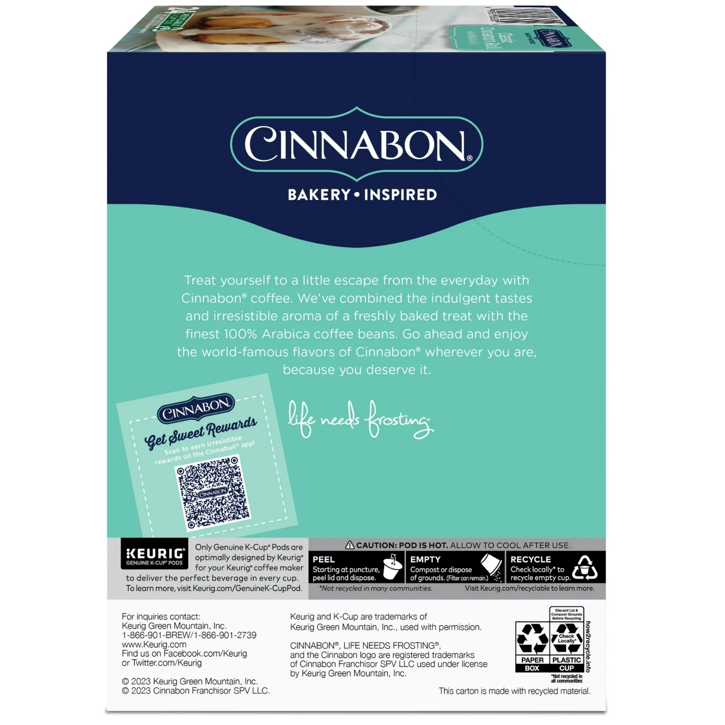 Cinnabon Classic Cinnamon Roll Flavored K-Cup Coffee Pods, Light Roast, 24 Count