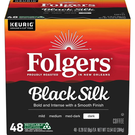 Folgers Black Silk, Dark Roast Coffee, Keurig K Cup Pods, 48 Count Box