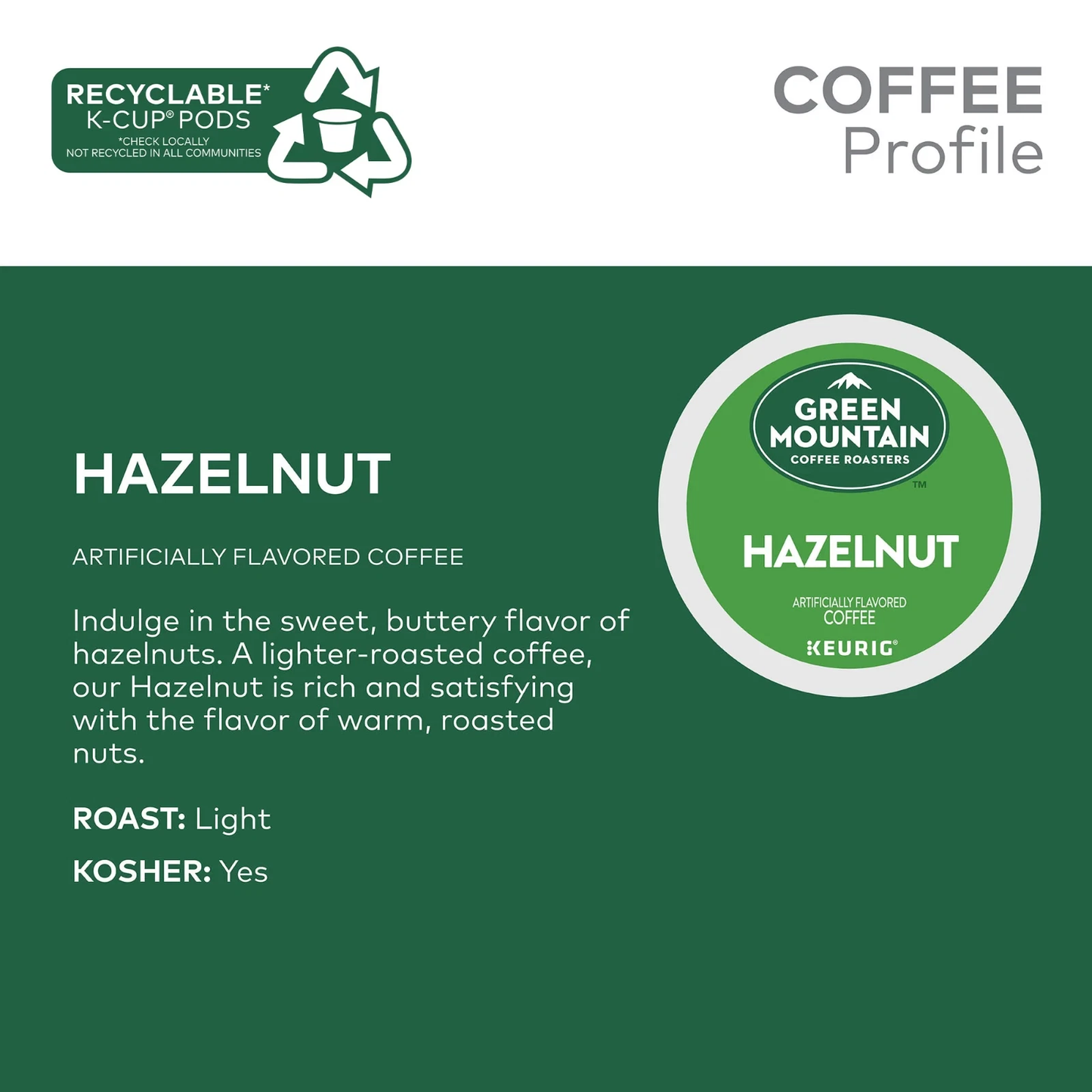 Green Mountain Coffee Hazelnut Flavored K-Cup Pods, Light Roast, 24 Count