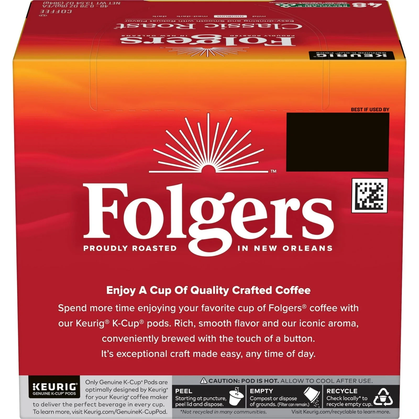 Folgers Classic Roast, Medium Roast Coffee, Keurig K Cup Pods, 48 Count Box