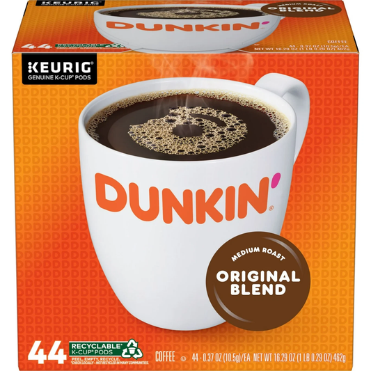 Dunkin' Original Blend Coffee, Medium Roast, Keurig K Cup Pods, 44 Count Box