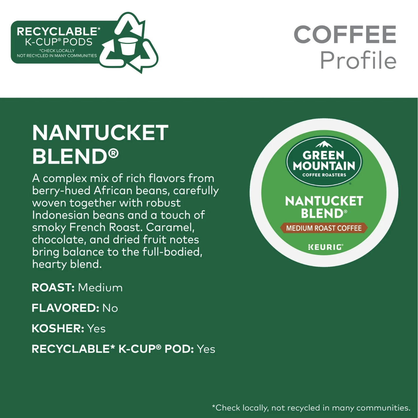 Green Mountain Coffee Roasters Nantucket Blend Medium Roast K-Cup Pods, 60 Pods