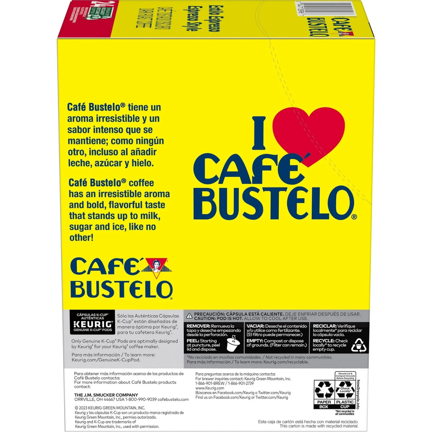 Cafe Bustelo Espresso Style, Dark Roast Coffee, Keurig K Cup Pods, 24 Count Box