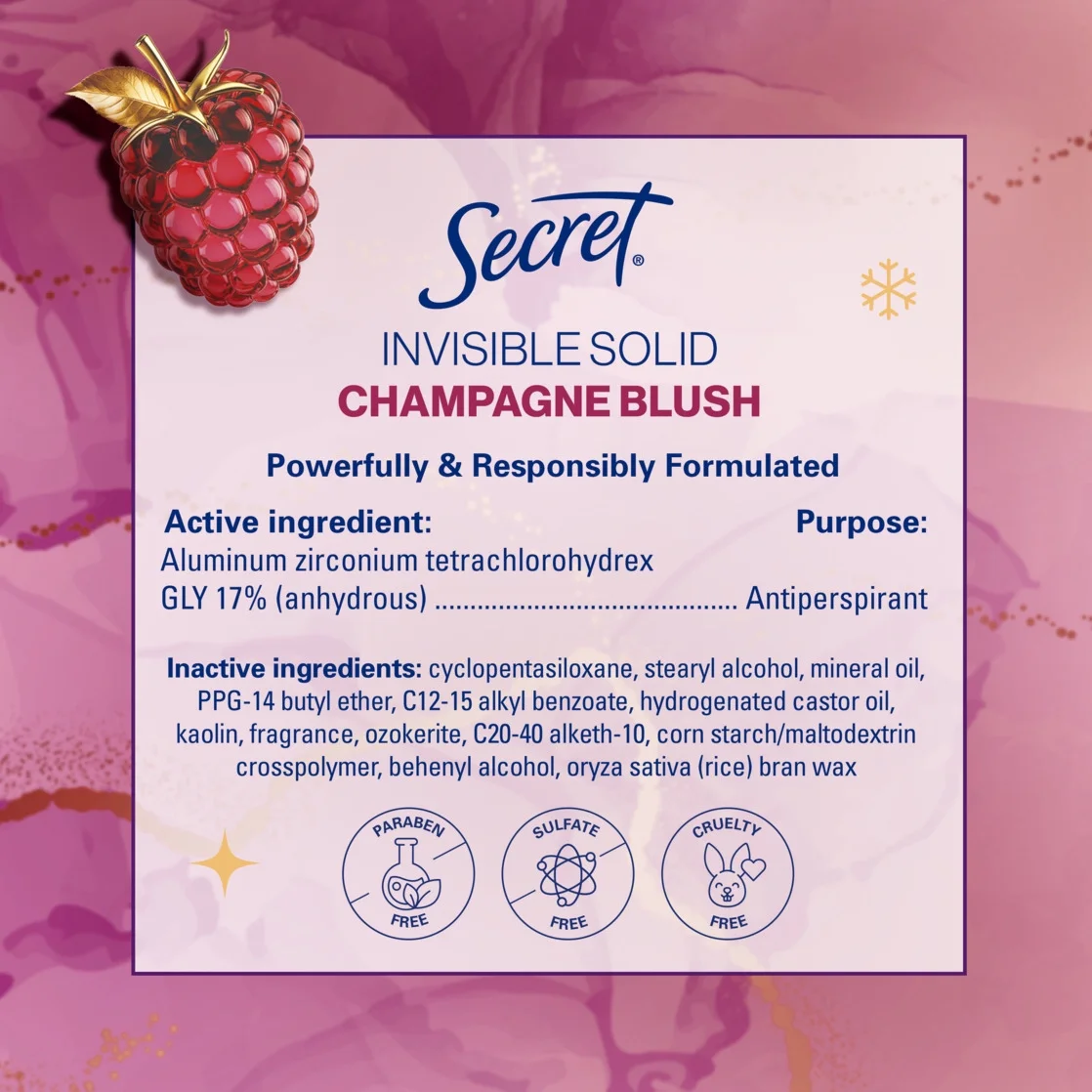 Secret Fresh Invisible Solid Antiperspirant and Deodorant for Women, Champagne Blush 2.6 oz
