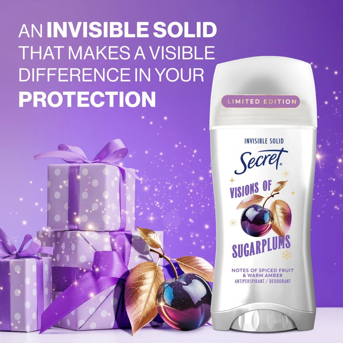 Secret Fresh Invisible Solid Antiperspirant and Deodorant for Women, Sugarplum 2.6 oz