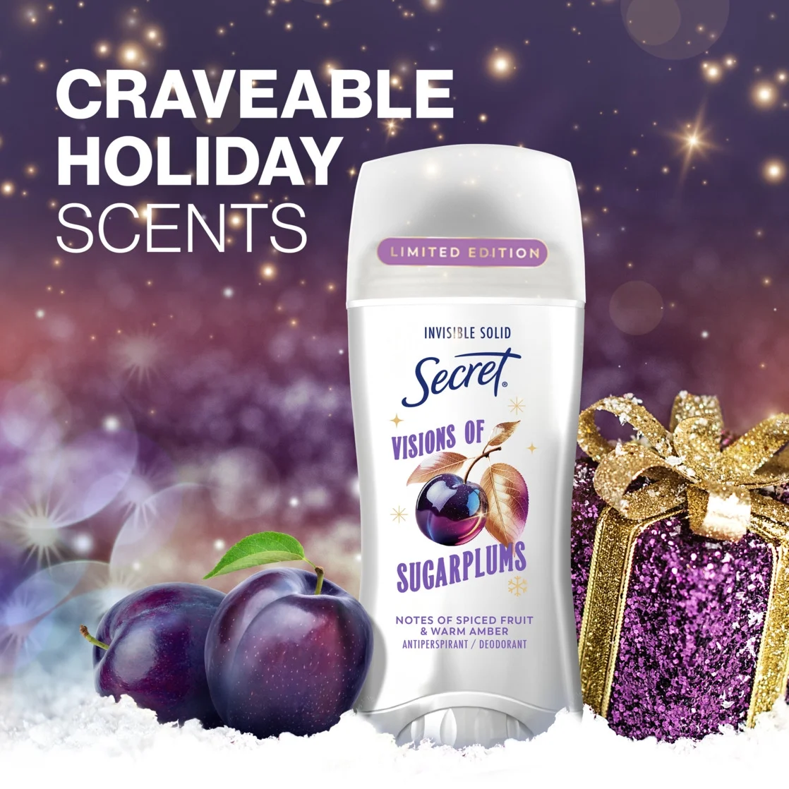 Secret Fresh Invisible Solid Antiperspirant and Deodorant for Women, Sugarplum 2.6 oz