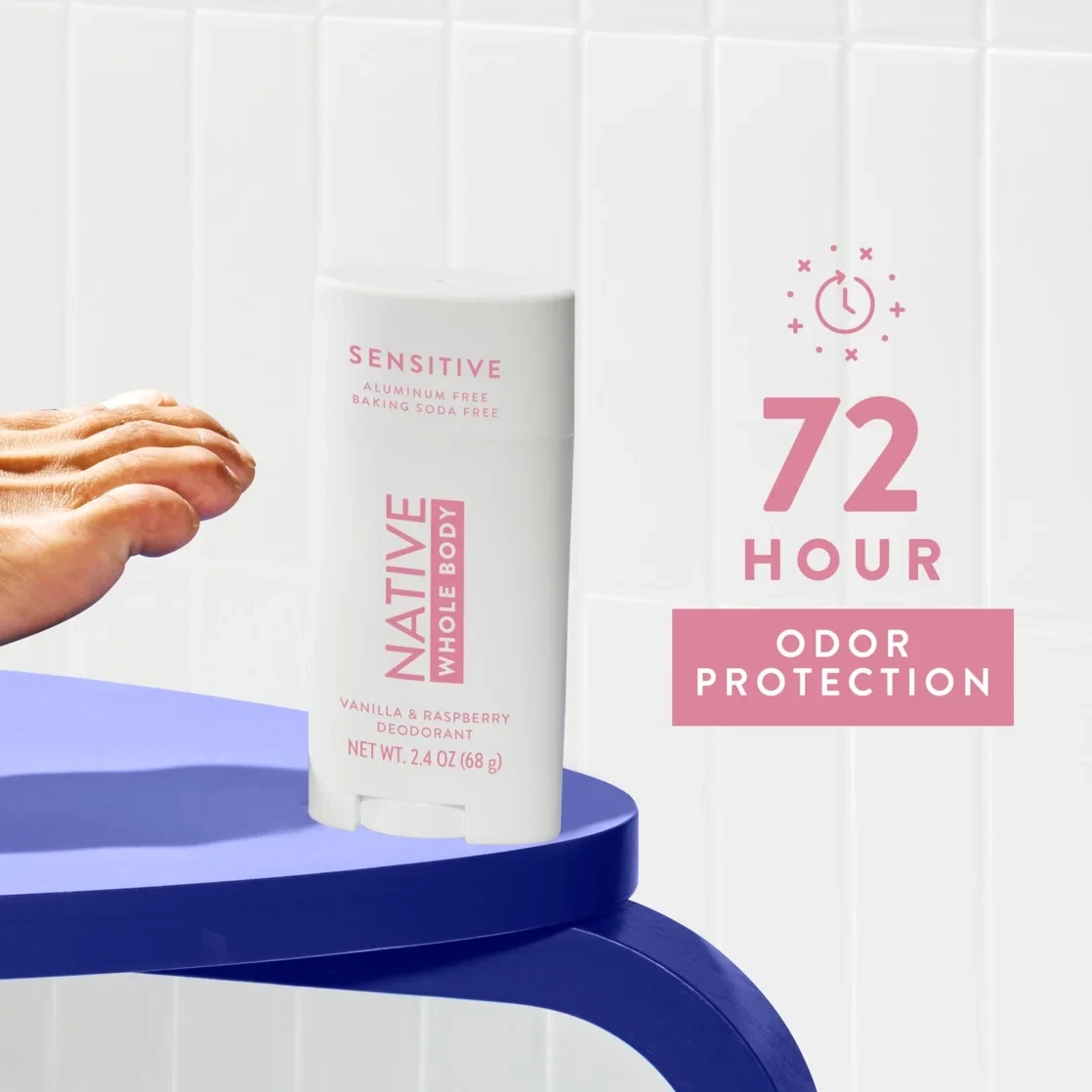 Native Deodorant, Aluminum Free, Sensitive Whole-Body Deodorant Vanilla & Raspberry Scent 2.4 oz