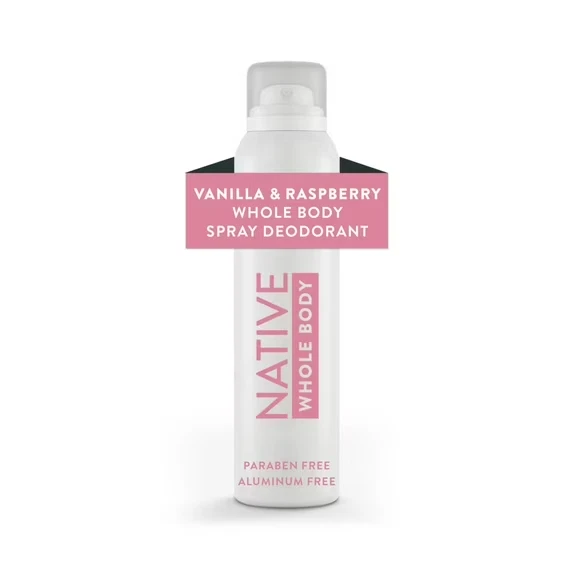 Native Deodorant, Aluminum Free, Sensitive Whole-Body Spray Deodorant Vanilla & Raspberry Scent 3.5 oz