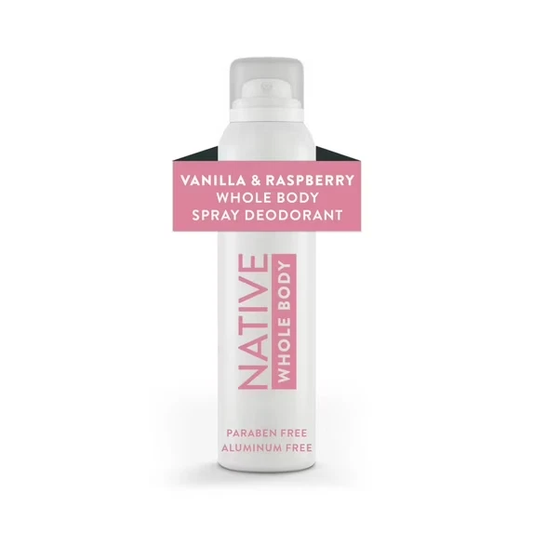 Native Deodorant, Aluminum Free, Sensitive Whole-Body Spray Deodorant Vanilla & Raspberry Scent 3.5 oz