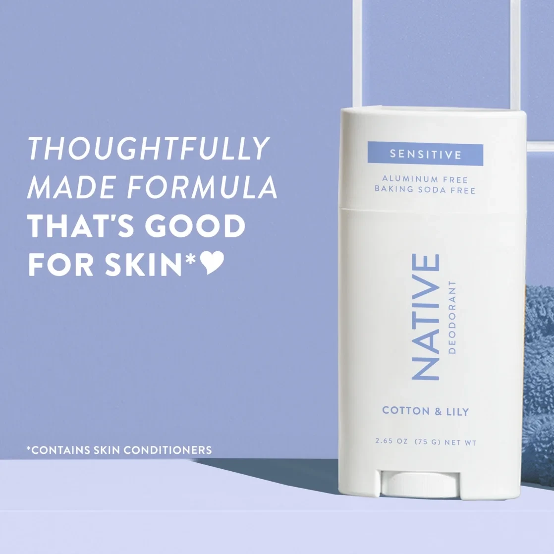 Native Deodorant, Aluminum Free, Sensitive Deodorant Cotton & Lily Scent 2.4 oz