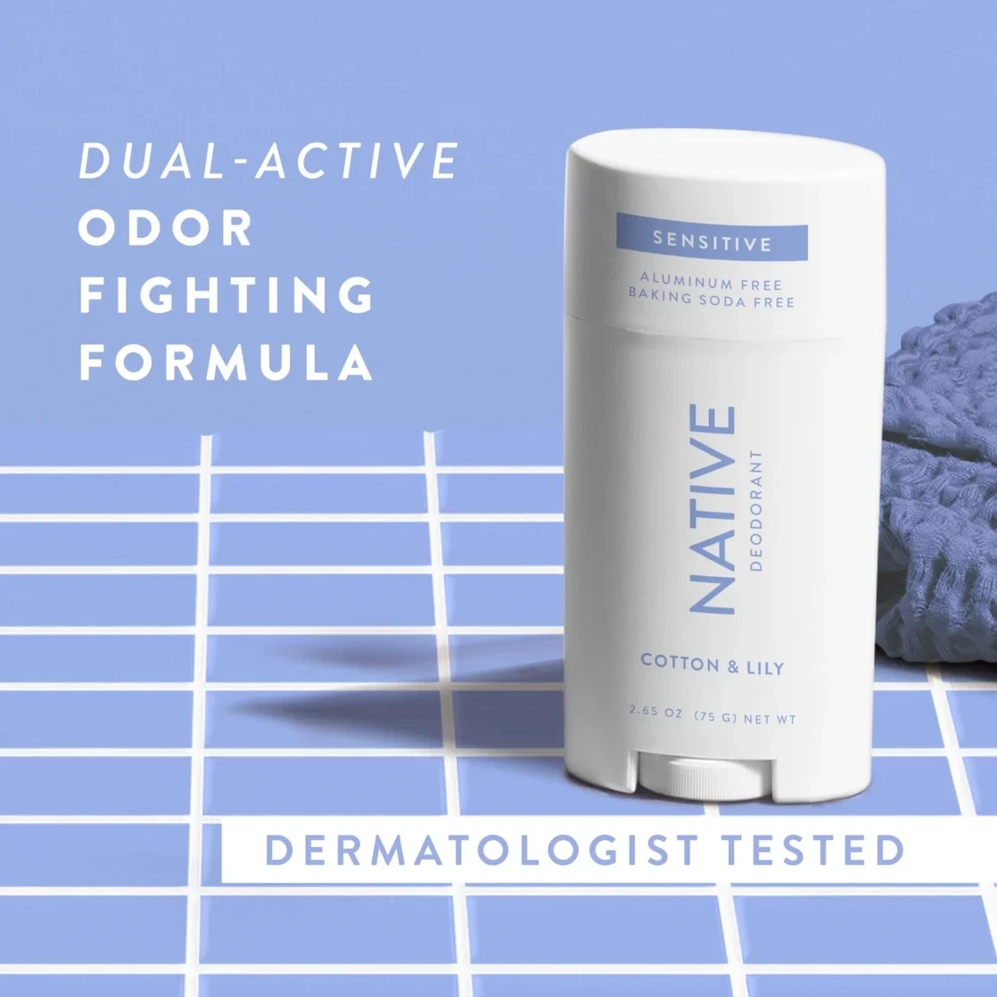 Native Deodorant, Aluminum Free, Sensitive Deodorant Cotton & Lily Scent 2.4 oz