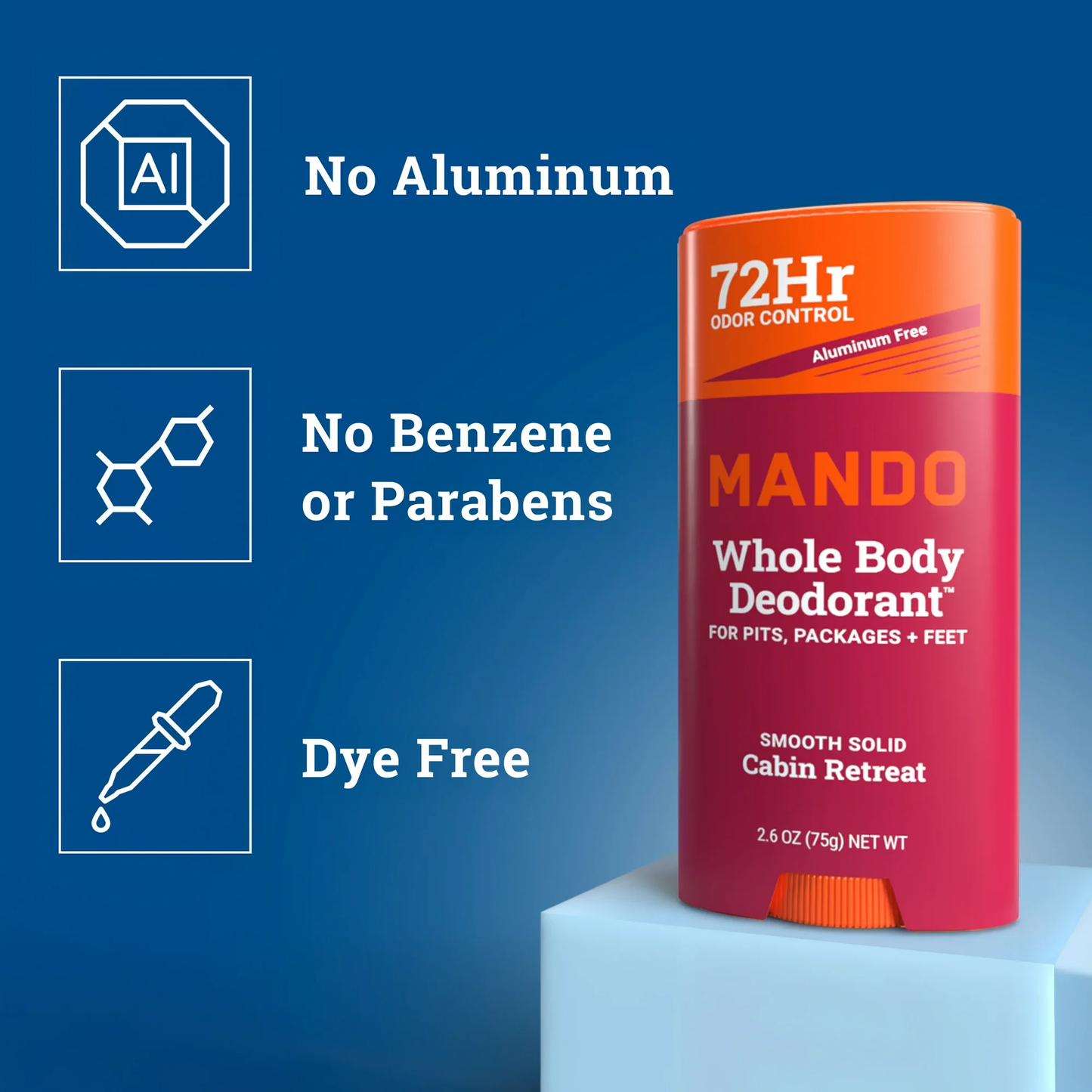 Limited Edition Mando Whole Body Deodorant Stick for Men, Smooth Solid, Aluminum Free, Cabin Retreat Scent, 2.6 oz