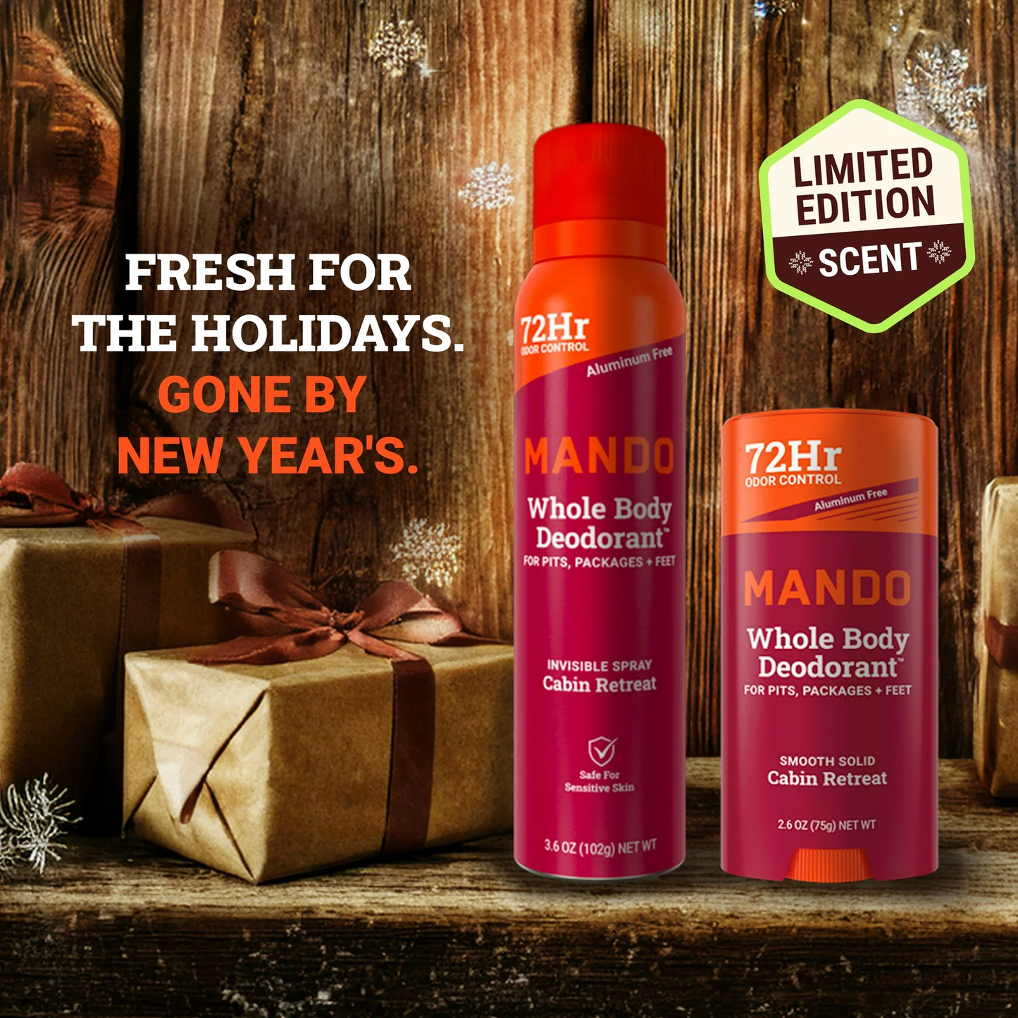 Mando Limited Edition Whole Body Deodorant Spray for Men, Aluminum Free, Cabin Retreat Scent, 3.6 oz