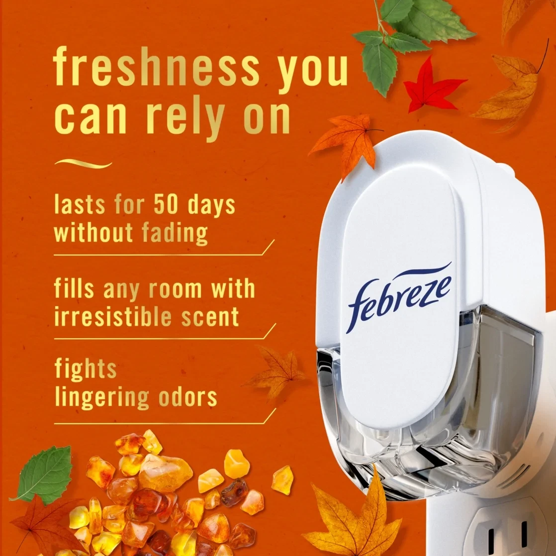 Febreze Plug In Air Freshener, Odor-Fighting Scented Oil 3 Refill, Holiday Mix