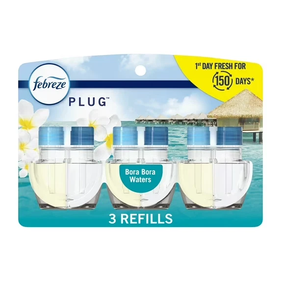 Febreze Plug In Air Freshener Odor-Fighting Scented Oil 3 Refill Bora Bora Water