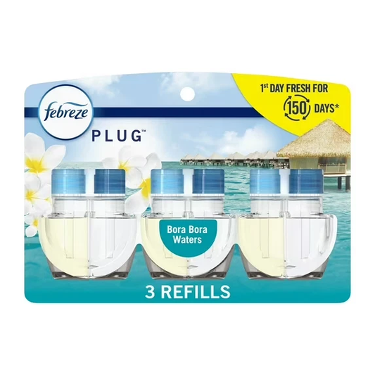 Febreze Plug In Air Freshener Odor-Fighting Scented Oil 3 Refill Bora Bora Water