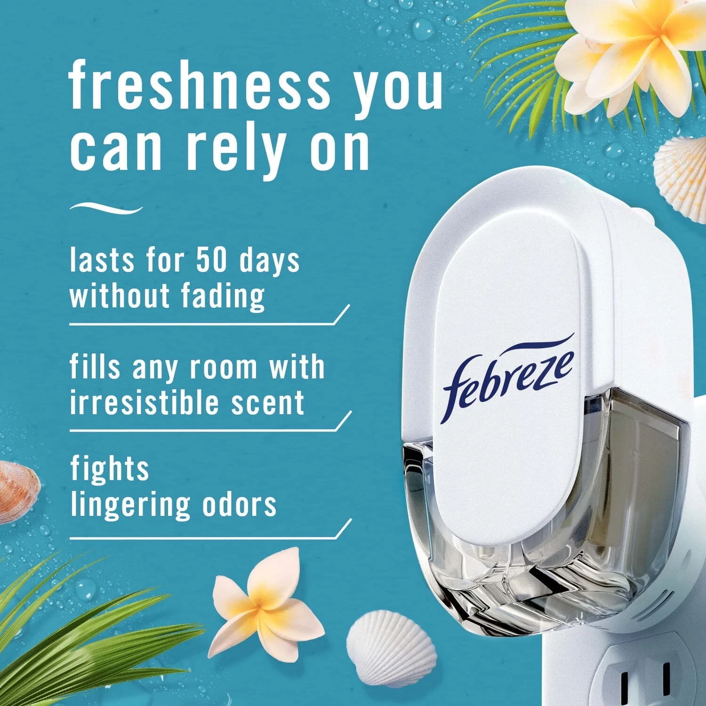 Febreze Plug In Air Freshener Odor-Fighting Scented Oil 3 Refill Bora Bora Water