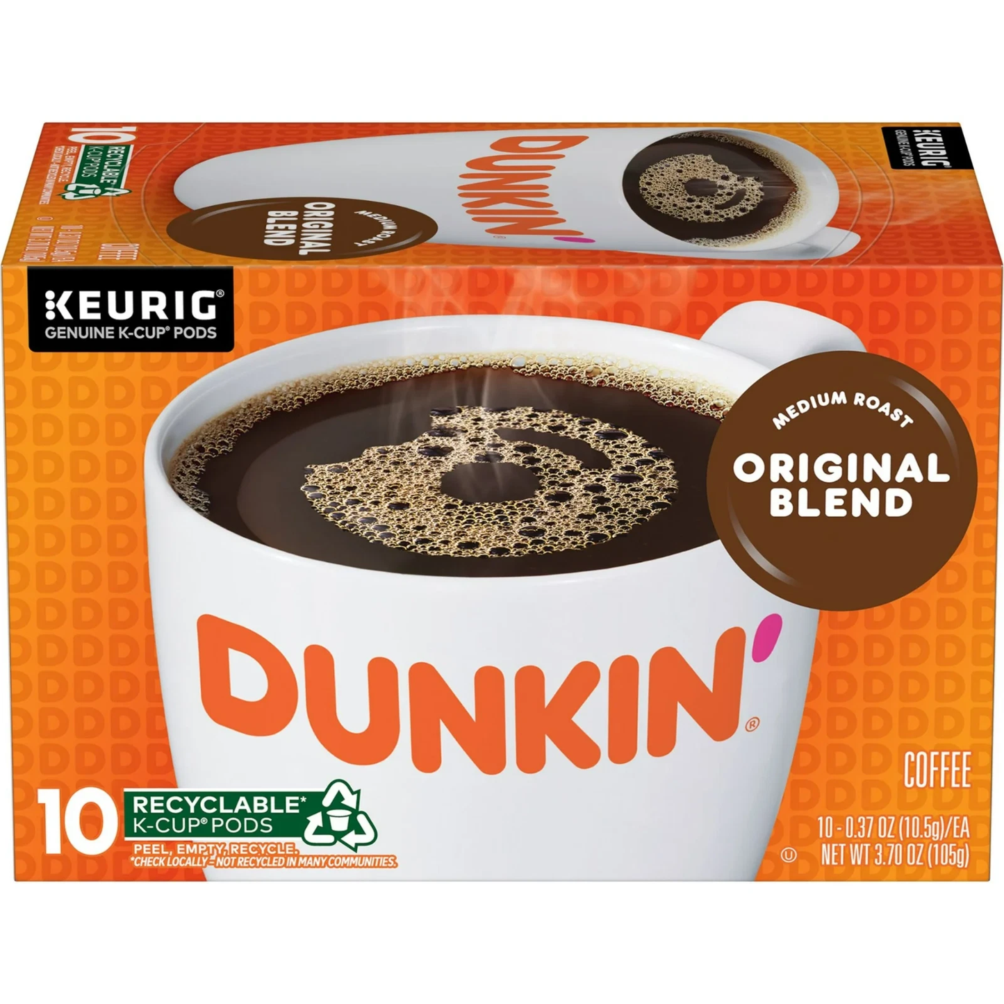 Dunkin' Original Blend Coffee Medium Roast Keurig K Cup Pods 10 Count Box