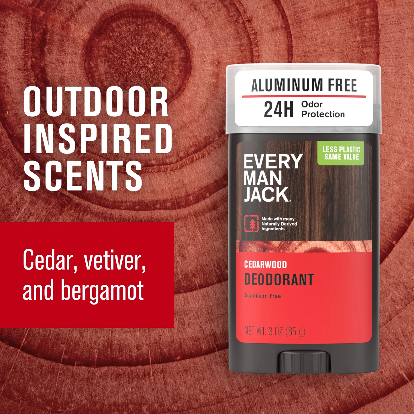 Every Man Jack Aluminum Free Natural Deodorant, Cedarwood, 3 Oz