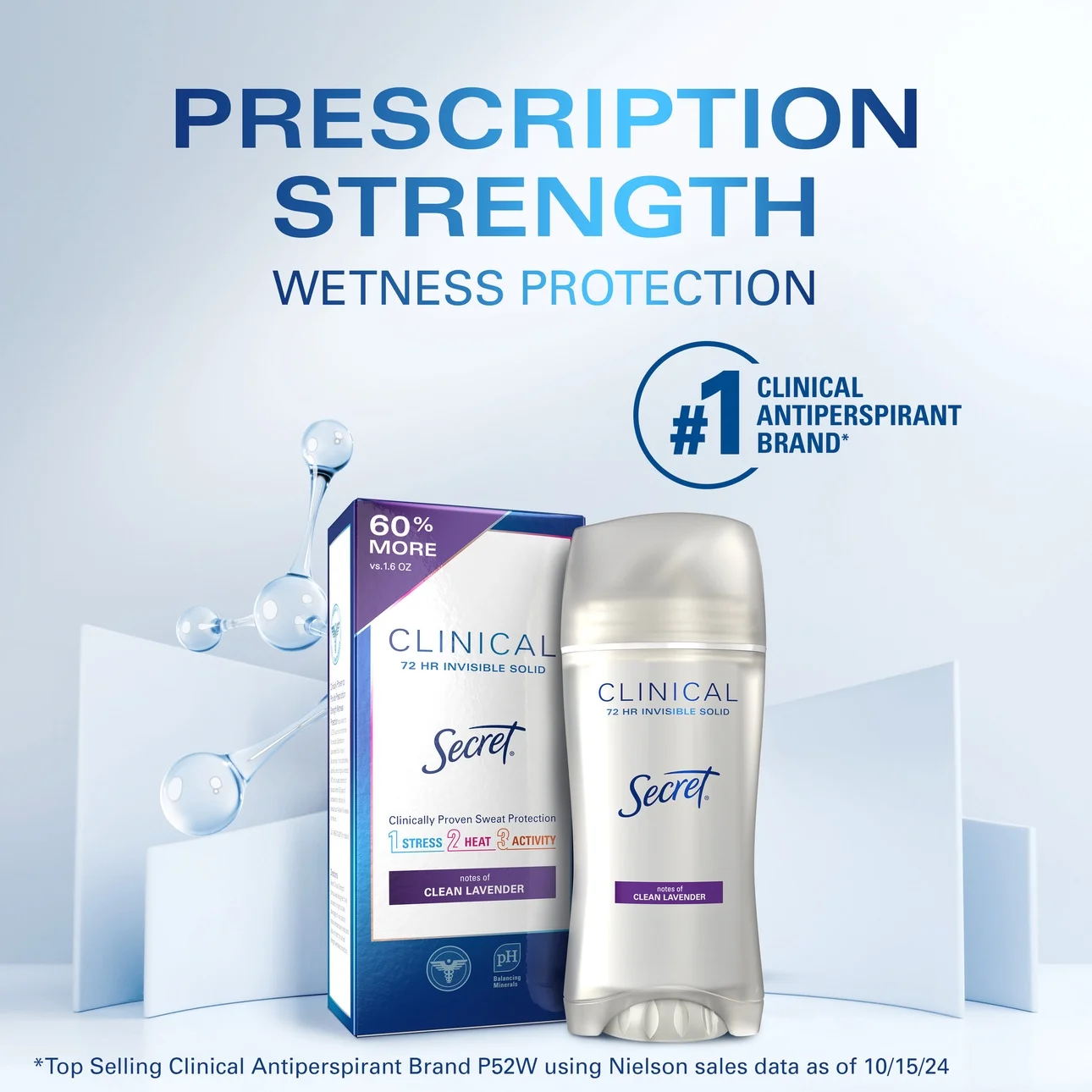Secret Clinical Invisible Solid Antiperspirant and Deodorant for Women Stick, Clean Lavender, 2.6 oz