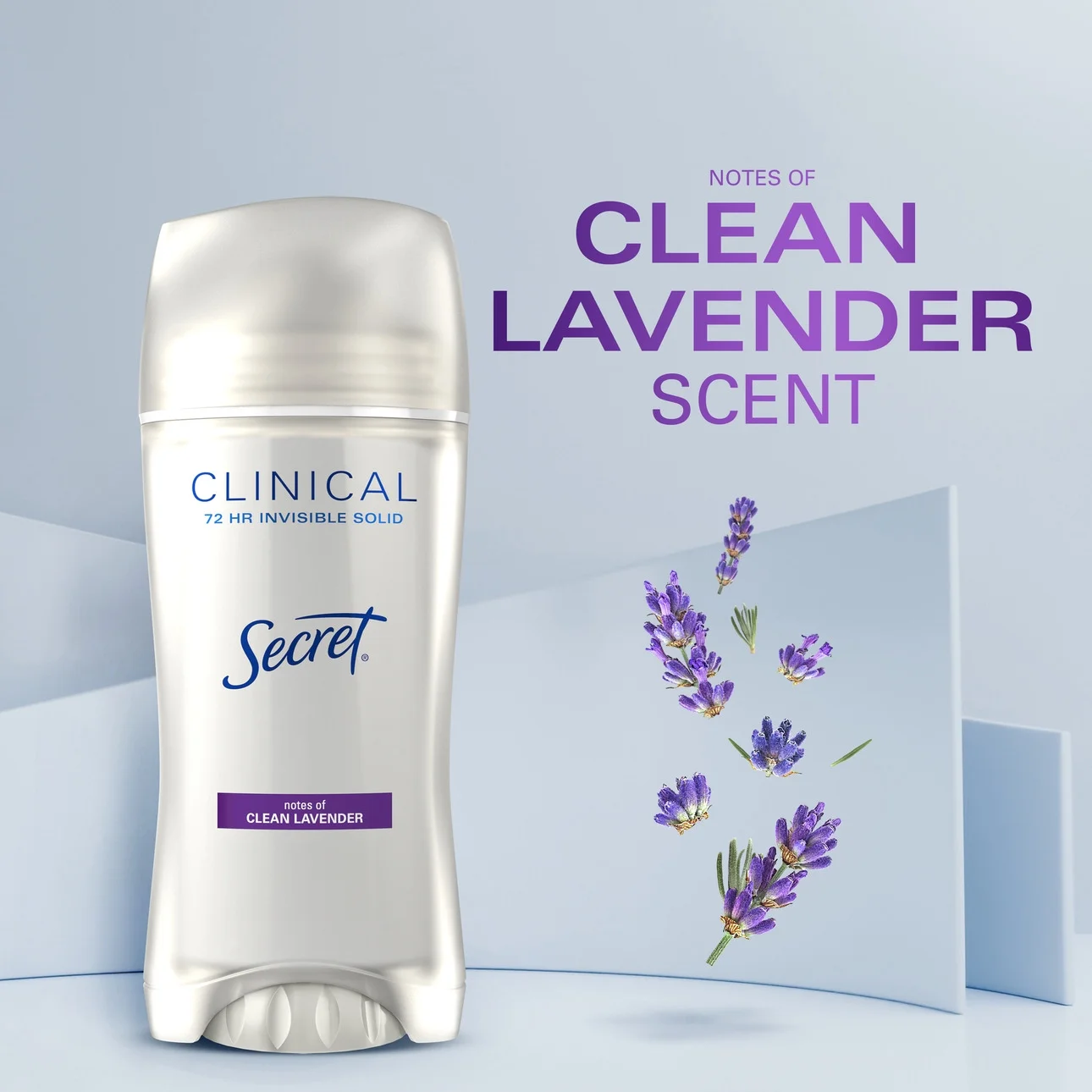 Secret Clinical Invisible Solid Antiperspirant and Deodorant for Women Stick, Clean Lavender, 2.6 oz