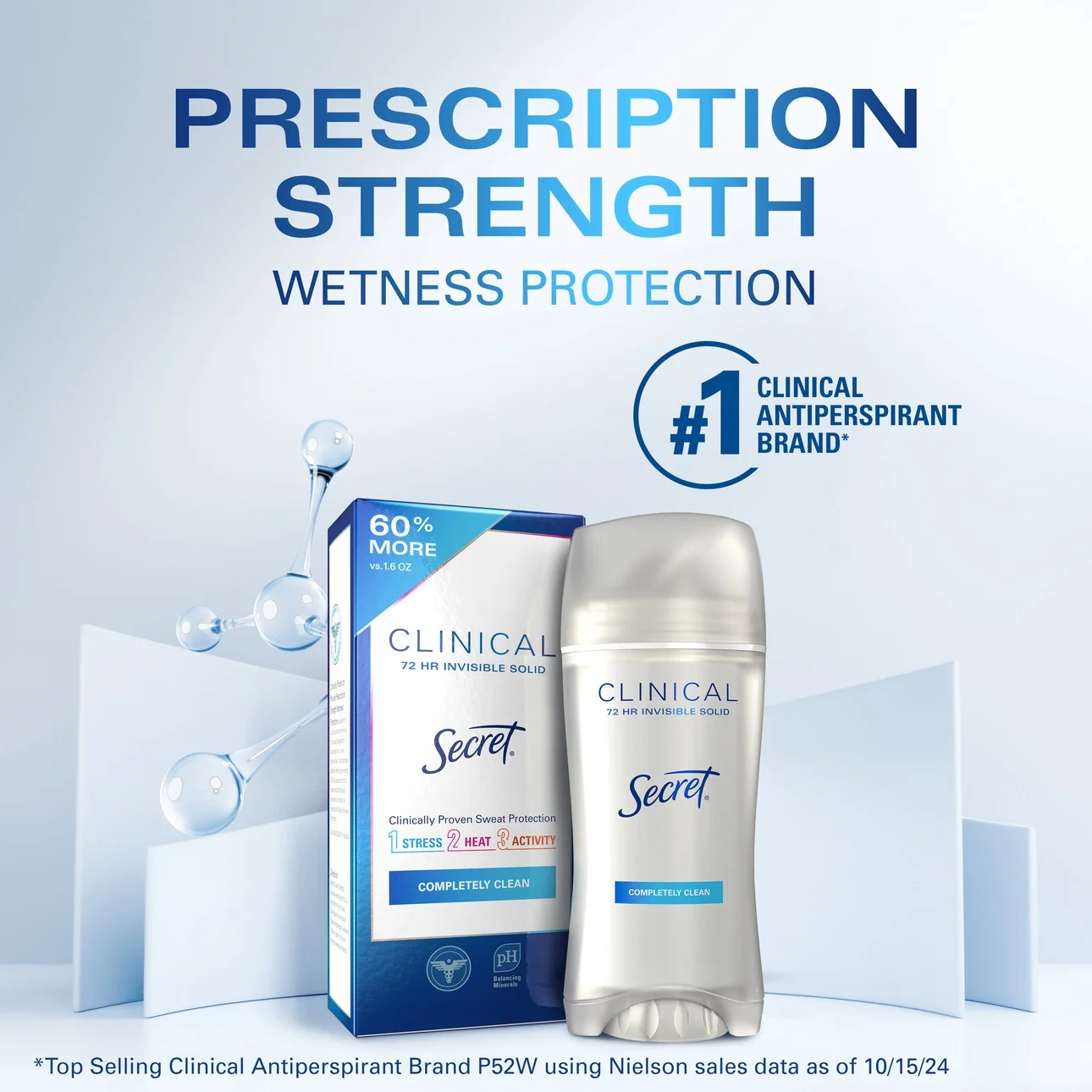 Secret Clinical Invisible Solid Antiperspirant and Deodorant Stick, Completely Clean, 2.6 oz