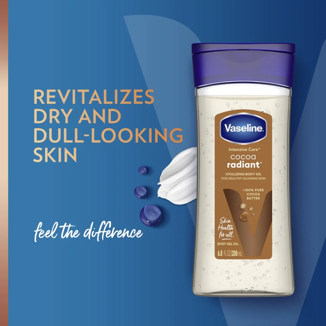 Vaseline Intensive Care Cocoa Radiant Body Gel Oil for Glowing Skin, 6.8 oz