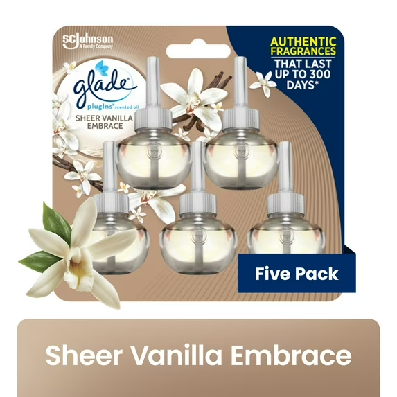Glade PlugIns Refill Air Freshener, Sheer Vanilla Embrace, 5 Pack