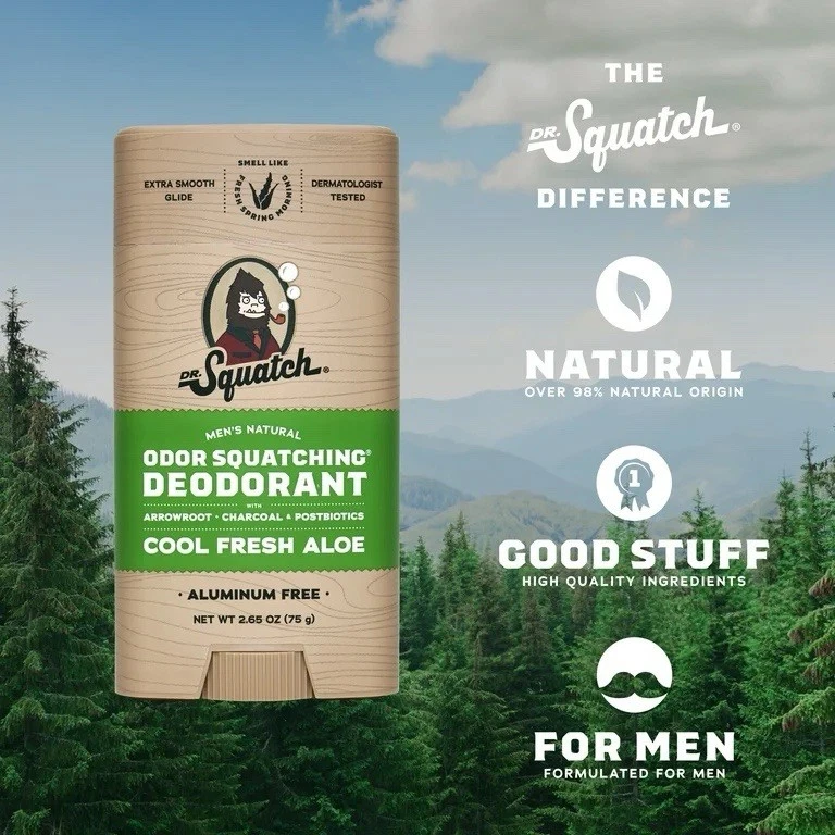 Dr. Squatch Cool Fresh Aloe Natural Deodorant for Men, 2.65 oz