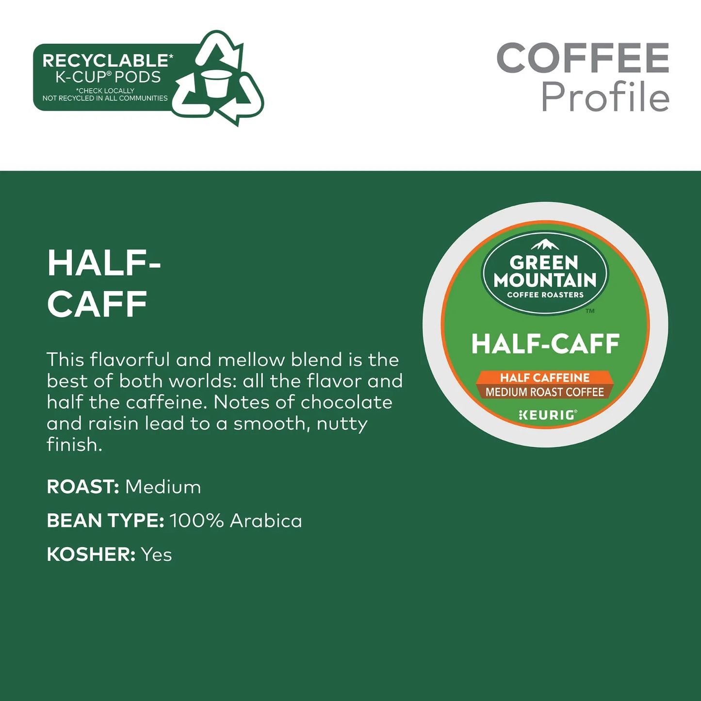 Green Mountain Coffee Half Caff Medium Roast K-Cup Pods, 24 Count