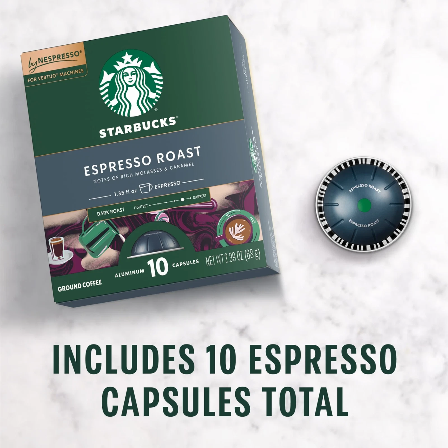 Starbucks Nespresso Espresso Roast, Dark Roast Nespresso Pods, 10 Count